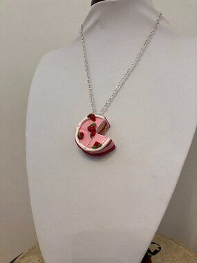 Handmade OOAK | Polymer Clay Strawberry Cake Necklace | Miniature Food Jewelry